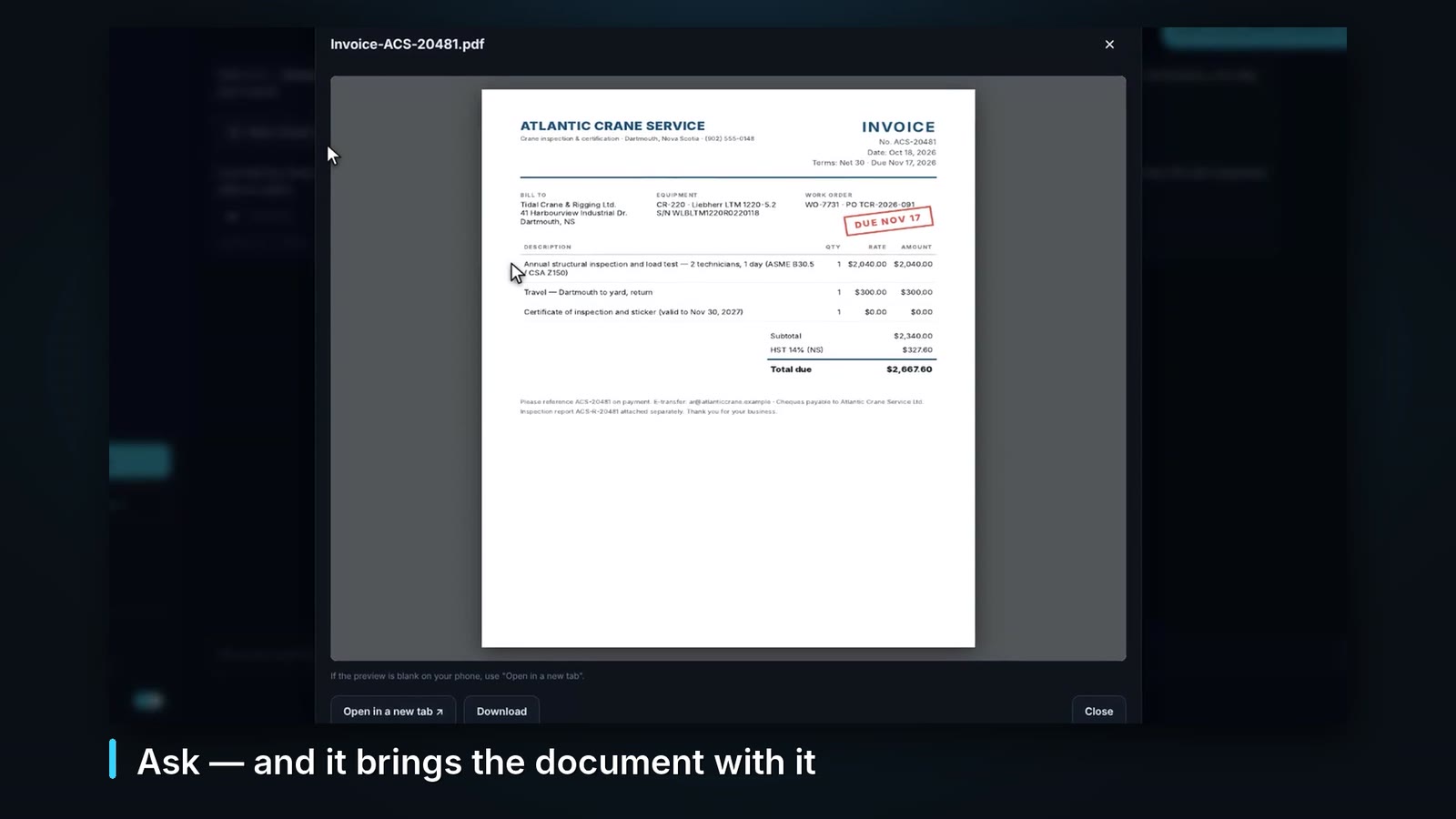 An answer with the document opened beside it